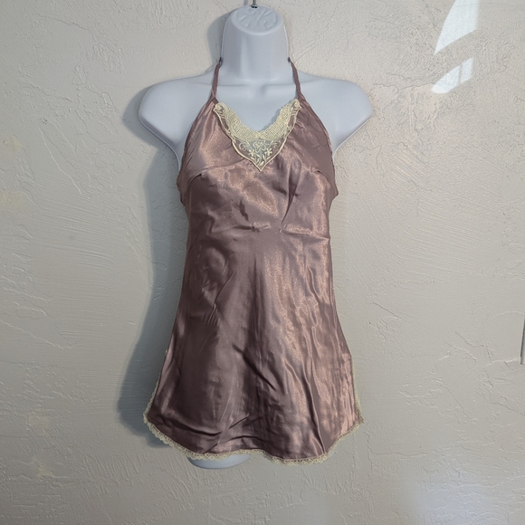 Vintage Y2K Fairy Pink Satin Ethereal Soft Feminine Romantic Sexy Lace HalterTop - Picture 12 of 14